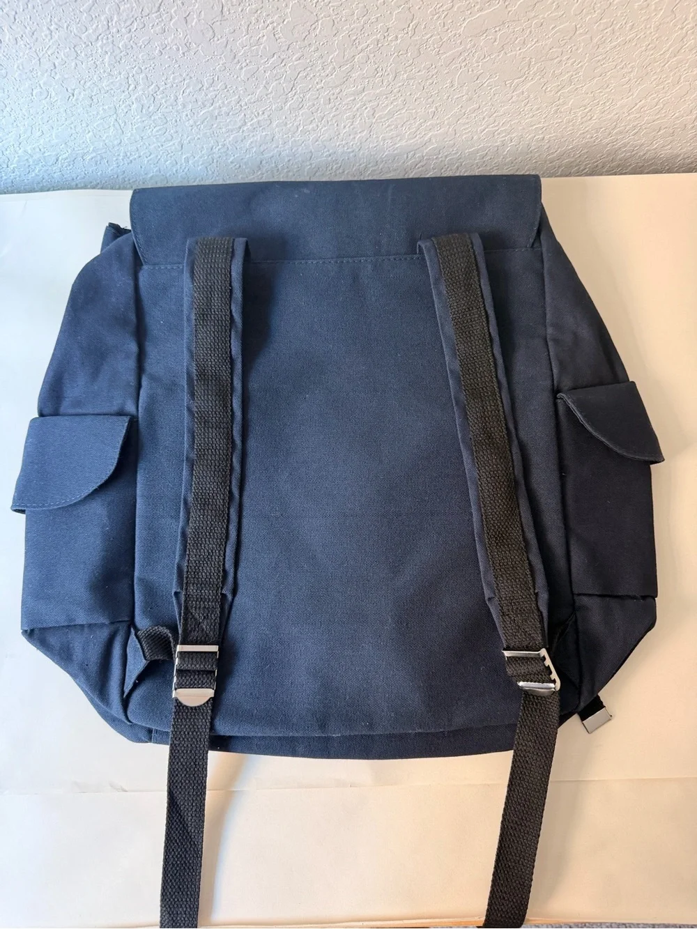 Jean Paul Gaultier Navy Canvas Backpack | White Stripe Designer Logo Bag